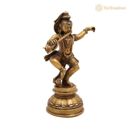 Dancing Krishna Idol Brass – Handcrafted Gopal Murti, Natkhat Kanhaiya, Krishna Vigraham, Murli Manohar Statue for Pooja, Home Décor &amp; Gifts 9.5 Inch 2