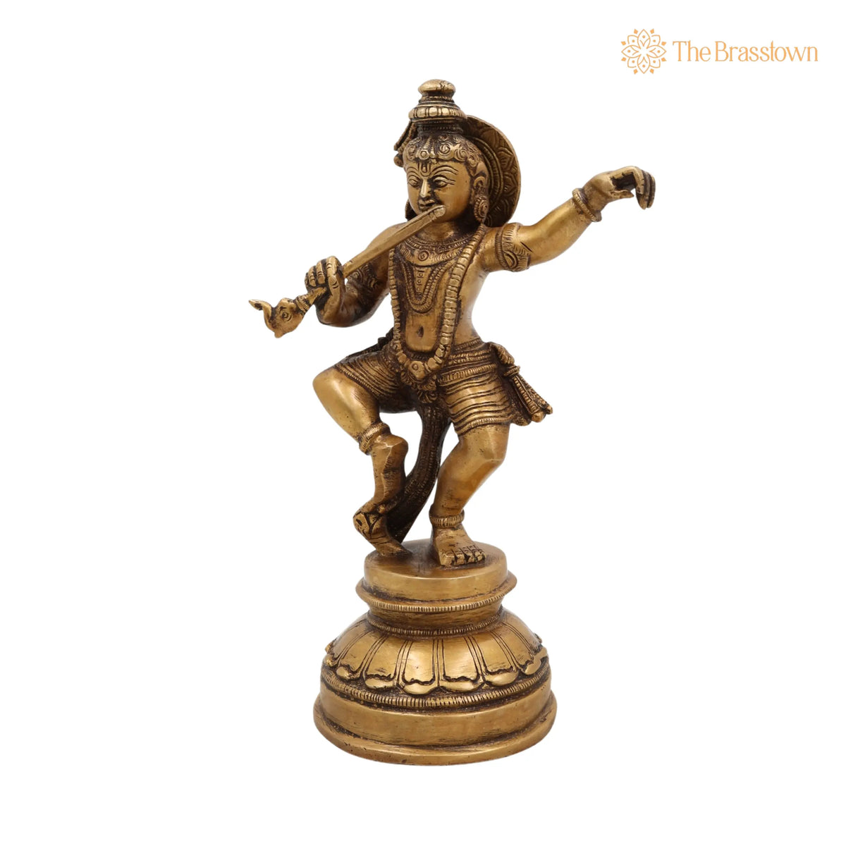 Dancing Krishna Idol Brass – Handcrafted Gopal Murti, Natkhat Kanhaiya, Krishna Vigraham, Murli Manohar Statue for Pooja, Home Décor &amp; Gifts 9.5 Inch 3