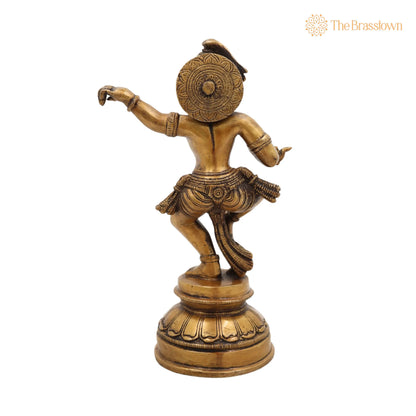 Dancing Krishna Idol Brass – Handcrafted Gopal Murti, Natkhat Kanhaiya, Krishna Vigraham, Murli Manohar Statue for Pooja, Home Décor &amp; Gifts 9.5 Inch 4
