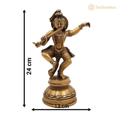 Dancing Krishna Idol Brass – Handcrafted Gopal Murti, Natkhat Kanhaiya, Krishna Vigraham, Murli Manohar Statue for Pooja, Home Décor &amp; Gifts 9.5 Inch 5
