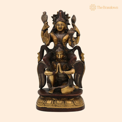 Brass Vishnu Riding Garuda Idol – Handcrafted Lord Narayana Murti, Narayana Vigraha, Temple Idol, Spiritual Showpiece 8 Inch 1