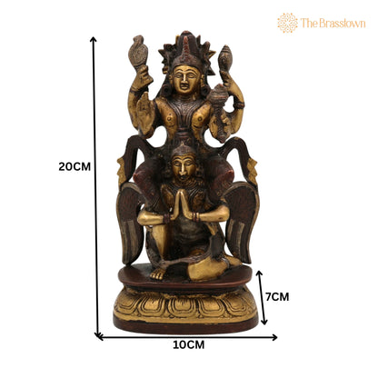 Brass Vishnu Riding Garuda Idol – Handcrafted Lord Narayana Murti, Narayana Vigraha, Temple Idol, Spiritual Showpiece 8 Inch 5
