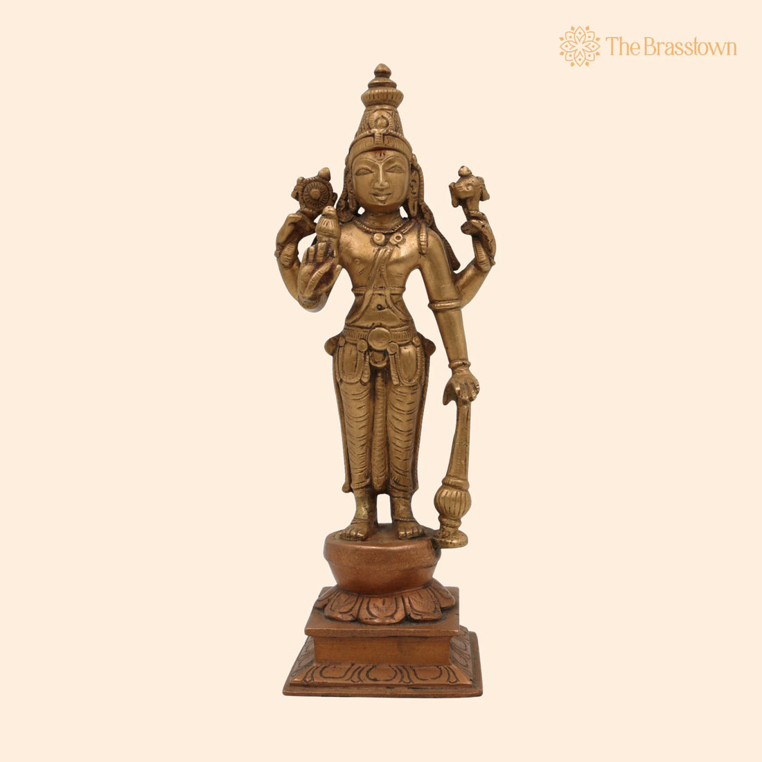Handcrafted Bronze Panchaloha Lord Vishnu Idol – Narayana, Temple Style Pancha Dhatu Sculpture 7 Inch 1