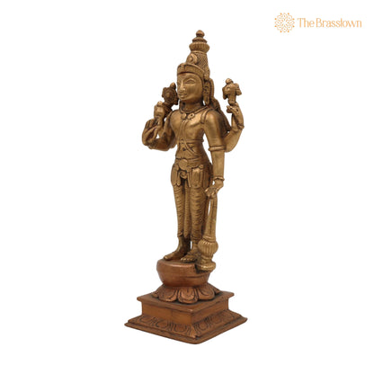Handcrafted Bronze Panchaloha Lord Vishnu Idol – Narayana, Temple Style Pancha Dhatu Sculpture 7 Inch 3