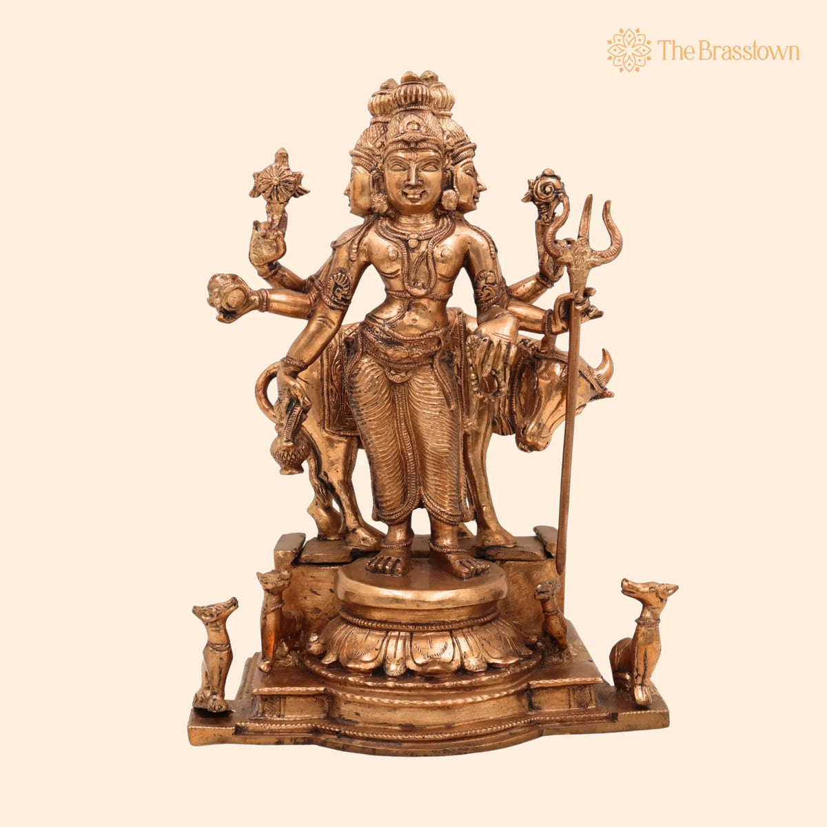 Premium Bronze Dattatreya Idol – Panchaloha Handmade Dattatreya Murti, Lord Datta, Dattaguru, Sri Datta Guru, Avadhuta Datta 11 Inch 1