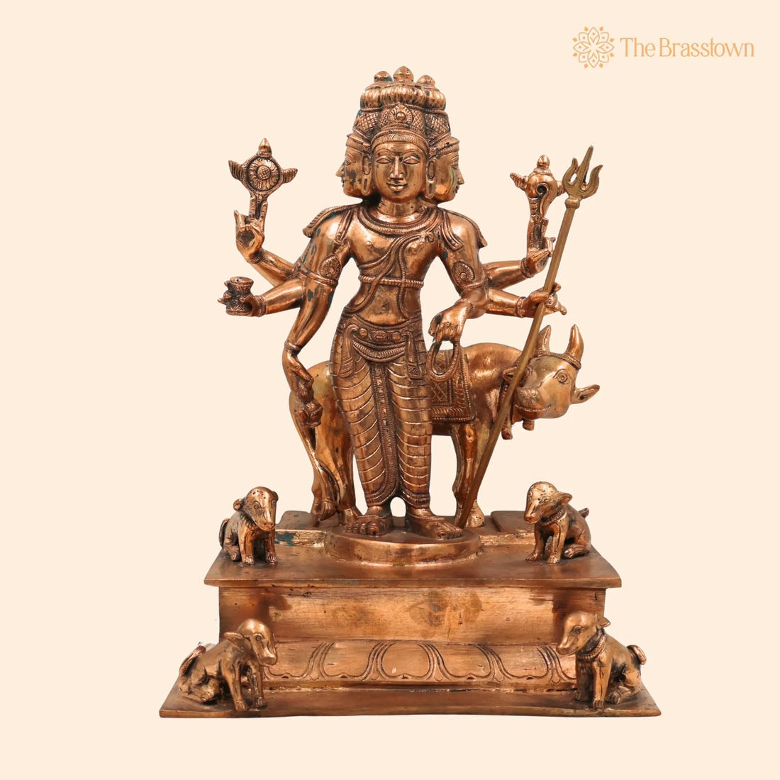 Handmade Bronze Dattatreya Idol – Panchaloha Dattaguru Murti, Lord Datta Statue for Pooja, Temple &amp; Home Décor 12 Inch 1