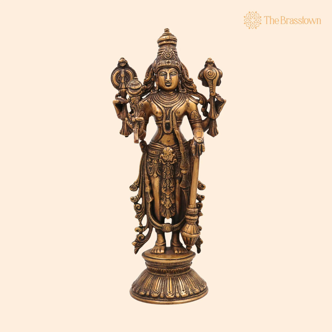 Brass Vishnu Idol – Handcrafted Narayana Murti Statue, Hindu God Murti for Pooja, Temple, Home Décor &amp; Gifts 13 Inch 1