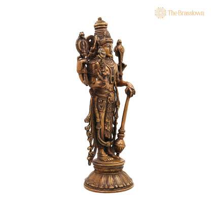 Brass Vishnu Idol – Handcrafted Narayana Murti Statue, Hindu God Murti for Pooja, Temple, Home Décor &amp; Gifts 13 Inch 2