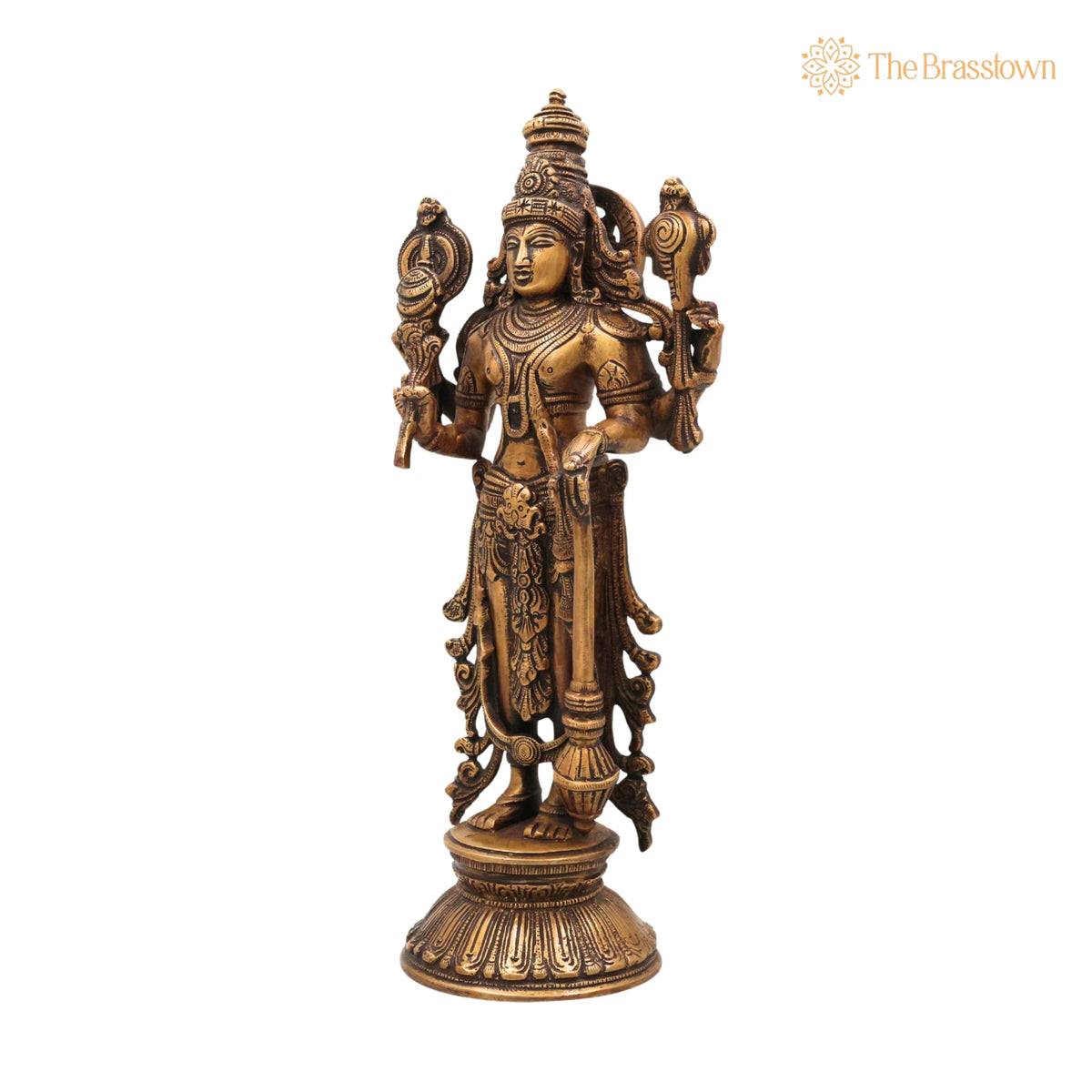 Brass Vishnu Idol – Handcrafted Narayana Murti Statue, Hindu God Murti for Pooja, Temple, Home Décor &amp; Gifts 13 Inch 3