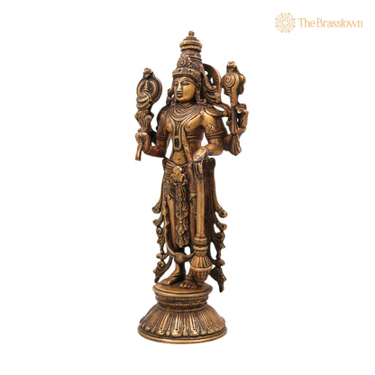 Brass Vishnu Idol – Handcrafted Narayana Murti Statue, Hindu God Murti for Pooja, Temple, Home Décor &amp; Gifts 13 Inch 3