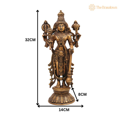 Brass Vishnu Idol – Handcrafted Narayana Murti Statue, Hindu God Murti for Pooja, Temple, Home Décor &amp; Gifts 13 Inch 5