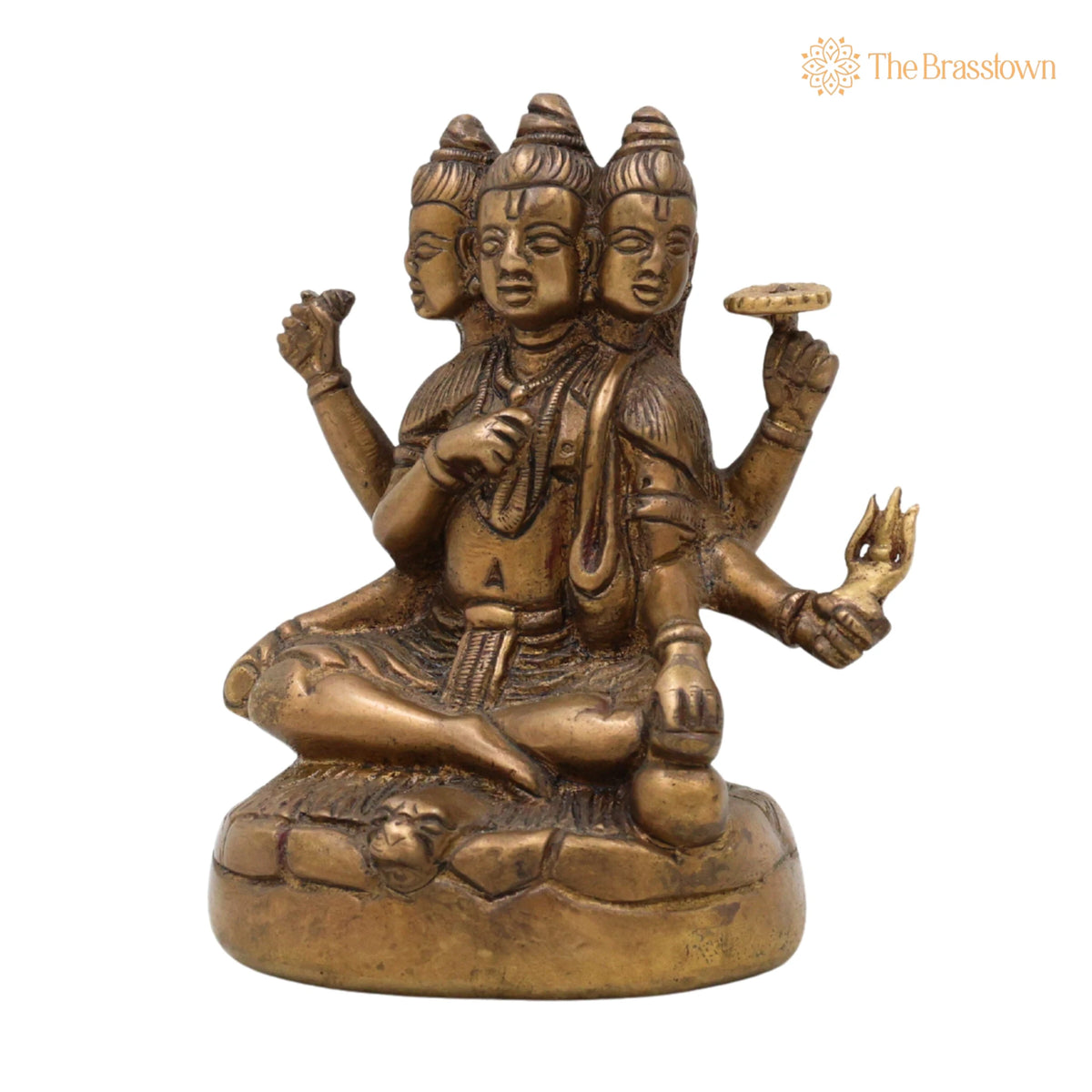 Brass Lord Dattatreya Tridev Idols – Handcrafted God Datta Murti, Bhagwan for Puja, Home Mandir &amp; Décor 5 Inch 3