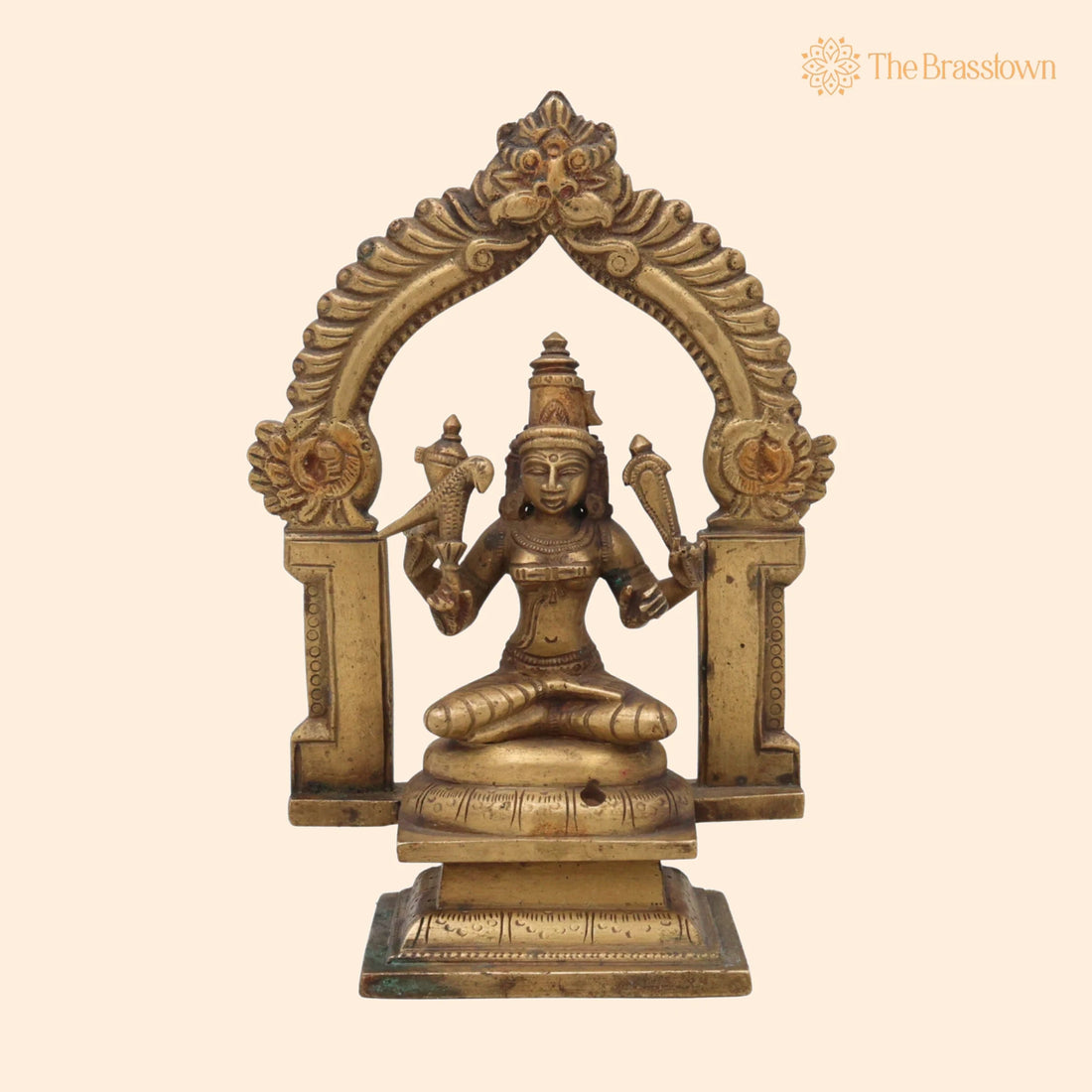 Brass Antique Goddess Rajarajeshwari Idol – Handcrafted Tripura Sundari, Lalita, Raja Rajeshwari Murti Silai Statue 5 Inch 1