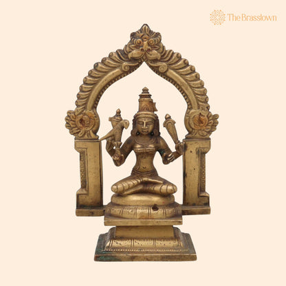 Brass Antique Goddess Rajarajeshwari Idol – Handcrafted Tripura Sundari, Lalita, Raja Rajeshwari Murti Silai Statue 5 Inch 1