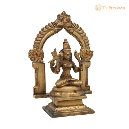 Brass Antique Goddess Rajarajeshwari Idol – Handcrafted Tripura Sundari, Lalita, Raja Rajeshwari Murti Silai Statue 5 Inch 2