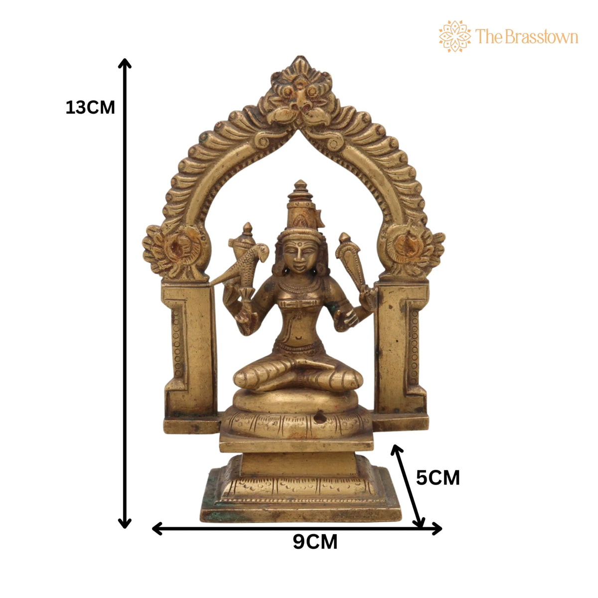 Brass Antique Goddess Rajarajeshwari Idol – Handcrafted Tripura Sundari, Lalita, Raja Rajeshwari Murti Silai Statue 5 Inch 5