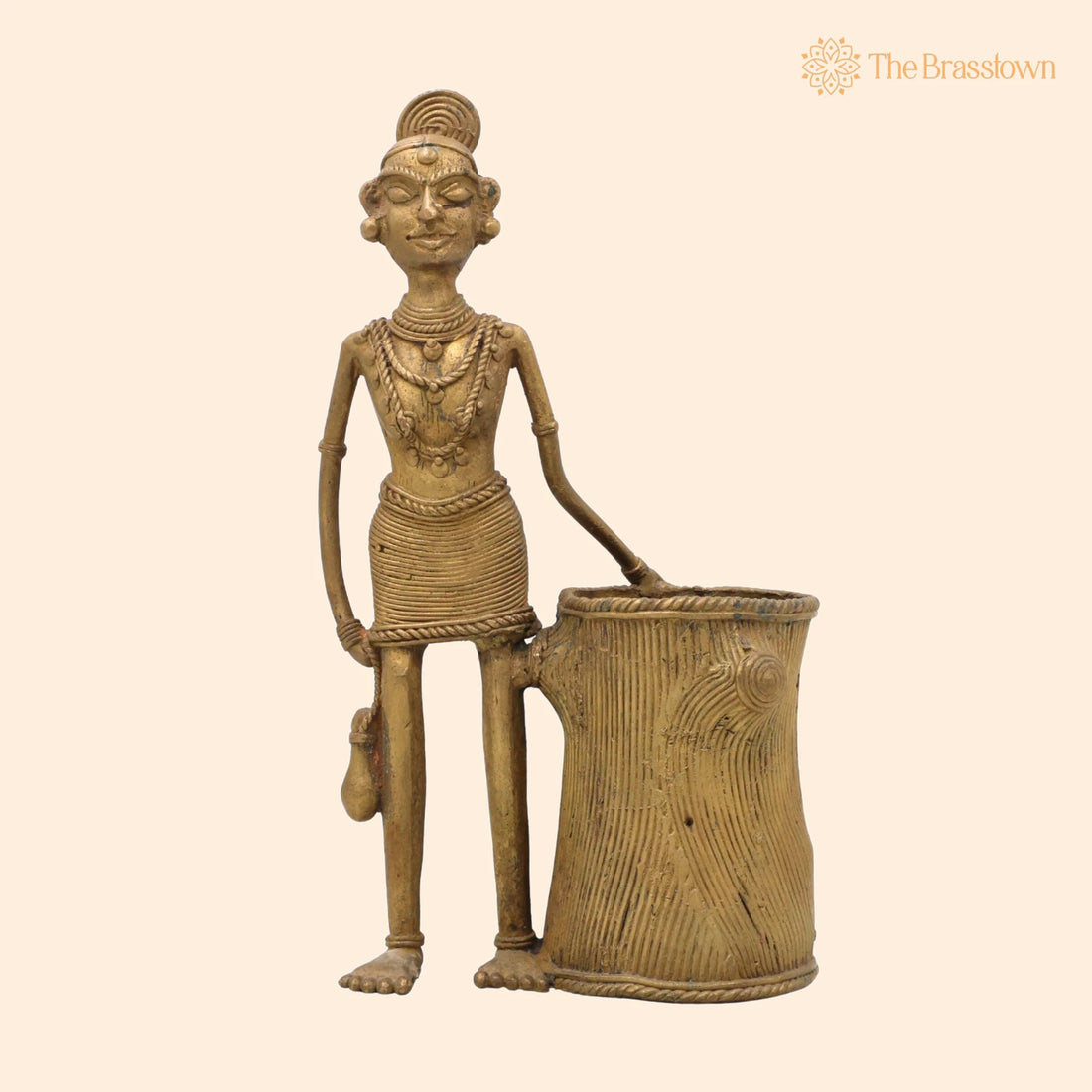Brass Dogra Lady Pen Stand – Handcrafted Tribal Art Desk Accessory for Home Décor &amp; Gifting 11 Inch 1