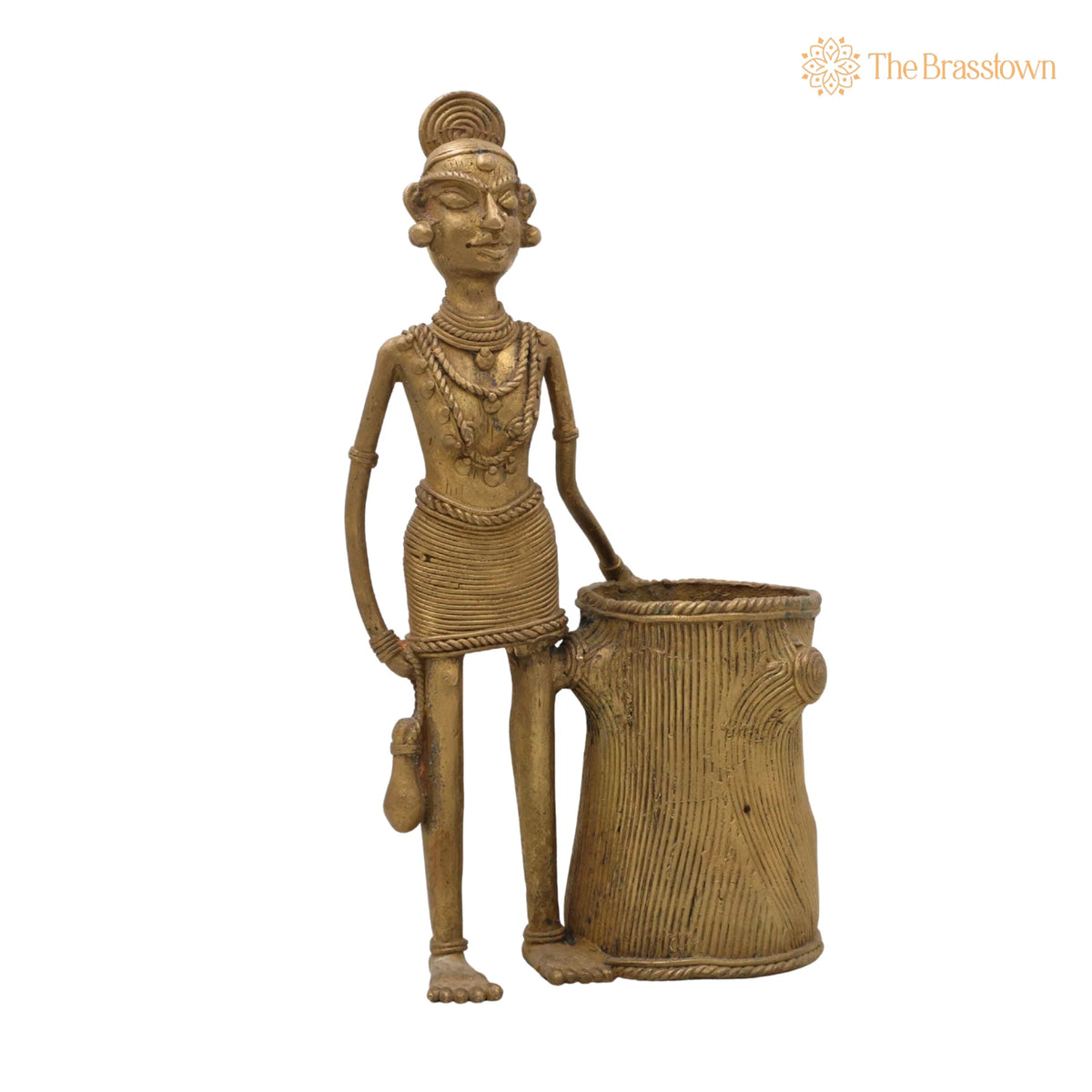 Brass Dogra Lady Pen Stand – Handcrafted Tribal Art Desk Accessory for Home Décor &amp; Gifting 11 Inch 2
