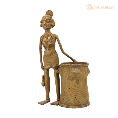Brass Dogra Lady Pen Stand – Handcrafted Tribal Art Desk Accessory for Home Décor &amp; Gifting 11 Inch 3