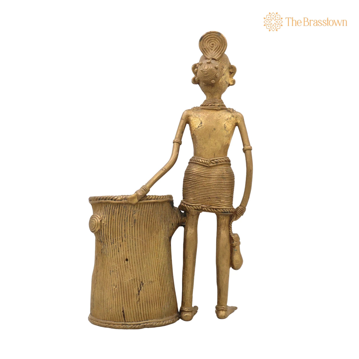 Brass Dogra Lady Pen Stand – Handcrafted Tribal Art Desk Accessory for Home Décor &amp; Gifting 11 Inch 4