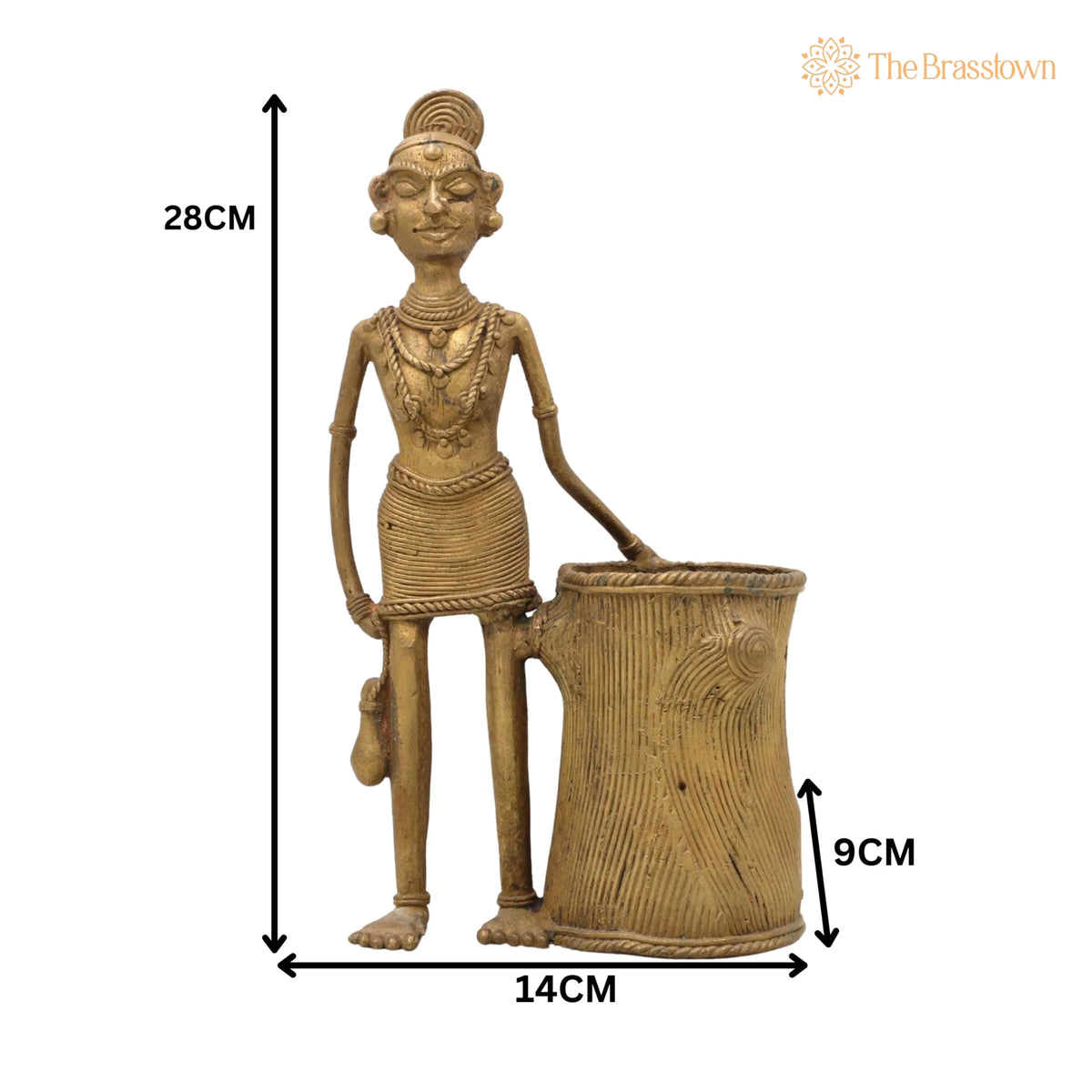 Brass Dogra Lady Pen Stand – Handcrafted Tribal Art Desk Accessory for Home Décor &amp; Gifting 11 Inch 5