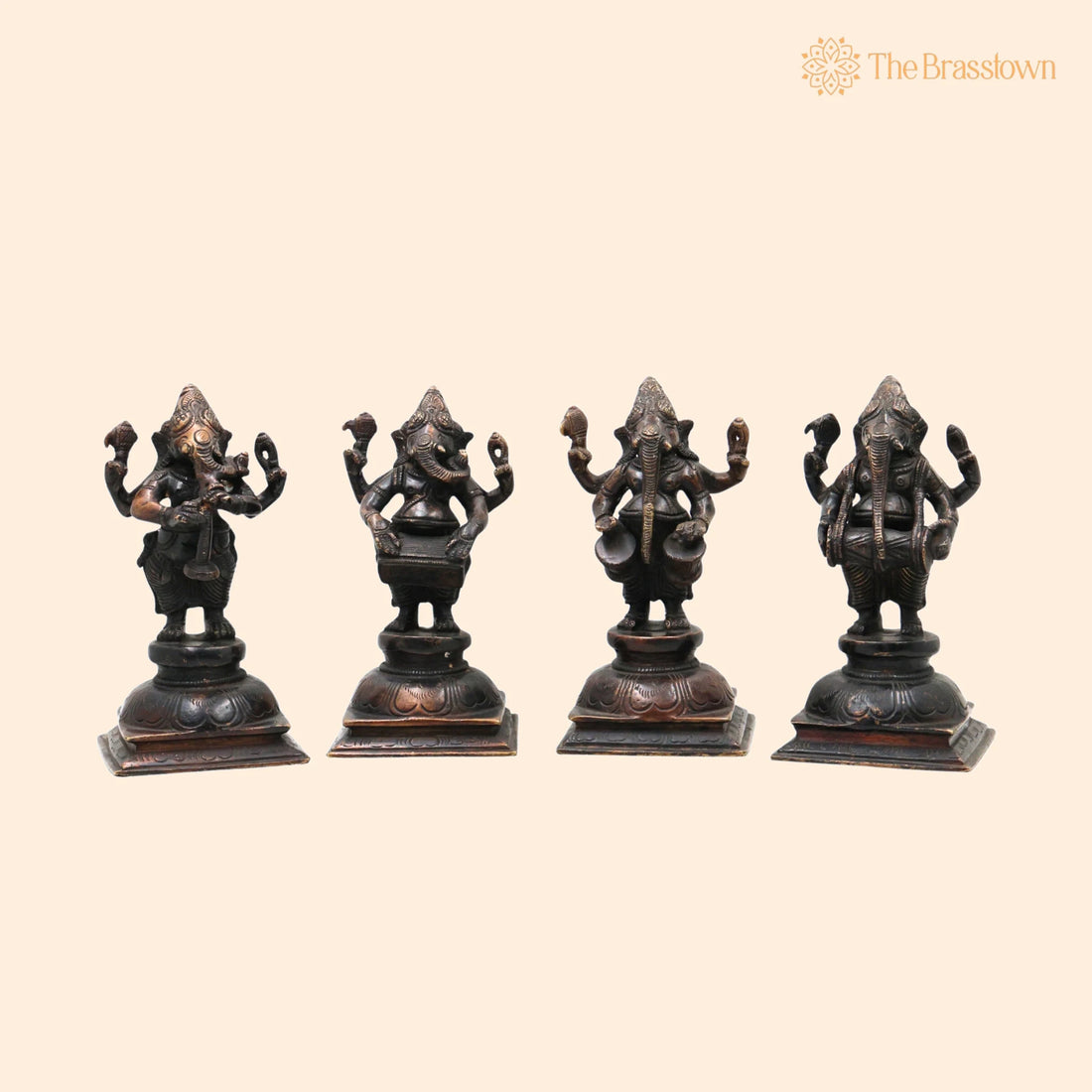 Brass Musical Ganesha Idol Set – Handcrafted Peetal Ganpati Playing Tabla Veena Flute Dholak for Puja, Home Mandir &amp; Décor 7 Inch 1