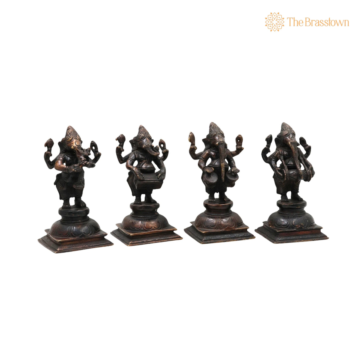 Brass Musical Ganesha Idol Set – Handcrafted Peetal Ganpati Playing Tabla Veena Flute Dholak for Puja, Home Mandir &amp; Décor 7 Inch 2