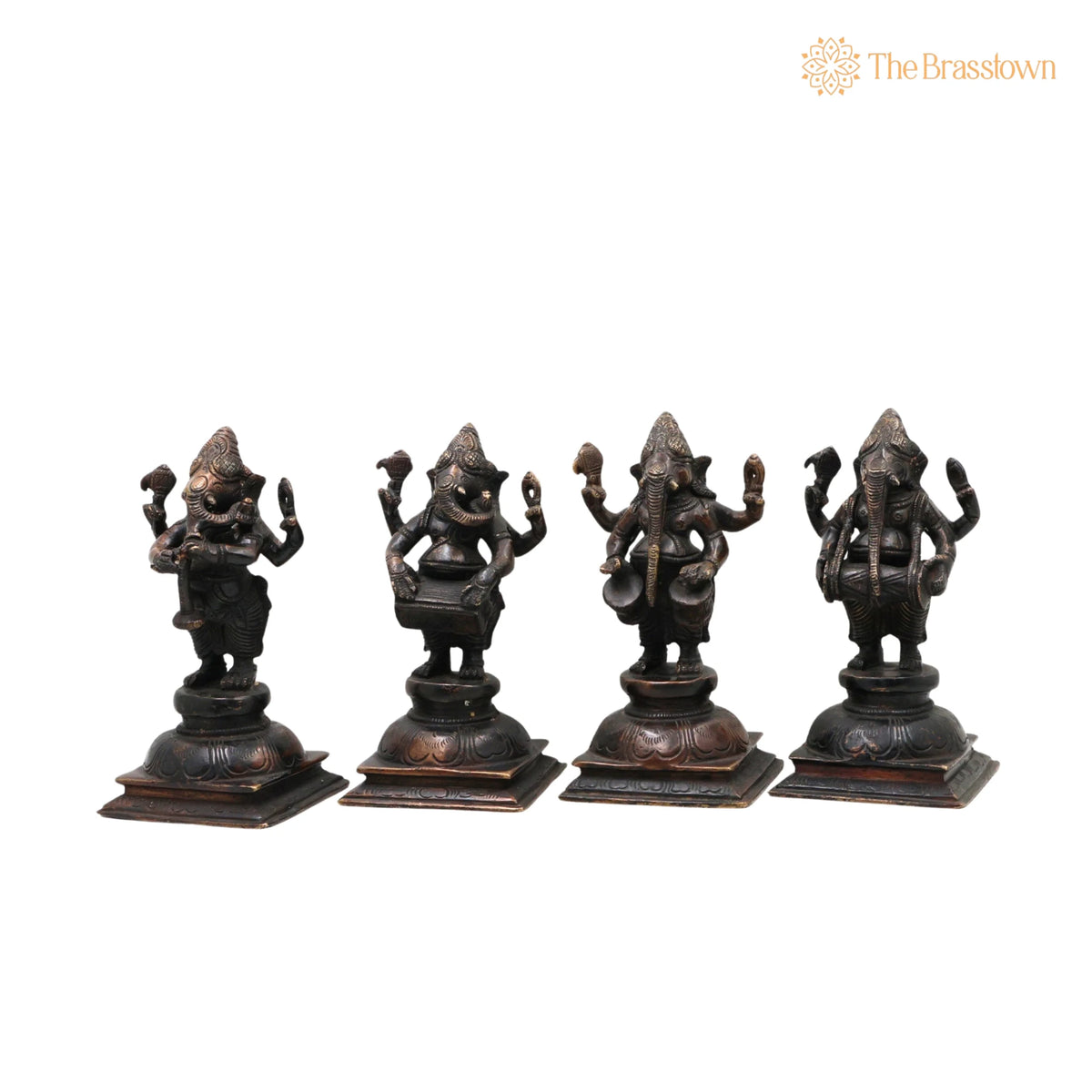 Brass Musical Ganesha Idol Set – Handcrafted Peetal Ganpati Playing Tabla Veena Flute Dholak for Puja, Home Mandir &amp; Décor 7 Inch 3
