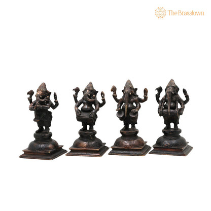 Brass Musical Ganesha Idol Set – Handcrafted Peetal Ganpati Playing Tabla Veena Flute Dholak for Puja, Home Mandir &amp; Décor 7 Inch 3