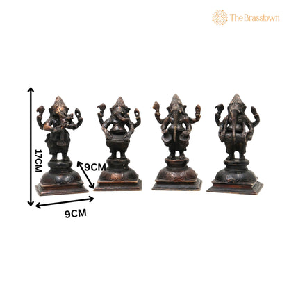 Brass Musical Ganesha Idol Set – Handcrafted Peetal Ganpati Playing Tabla Veena Flute Dholak for Puja, Home Mandir &amp; Décor 7 Inch 5