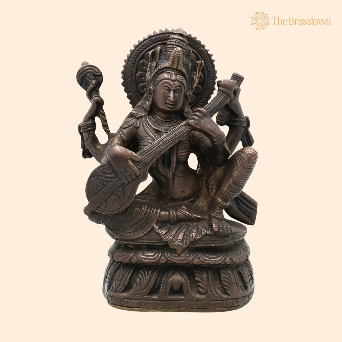 Brass Goddess Saraswati Idol – Handcrafted Sarasvati Silai, Saraswathi Vigraha For Puja And Home Décor 8 Inch 1