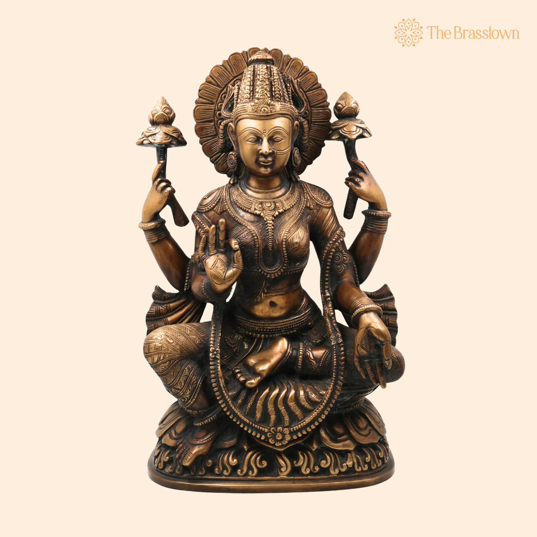 Handcrafted Mahalakshmi Brass Idol – Ashta Lakshmi Murti, Pital Kamala Devi Statue for Pooja, Home Temple &amp; Décor 17 Inch 1