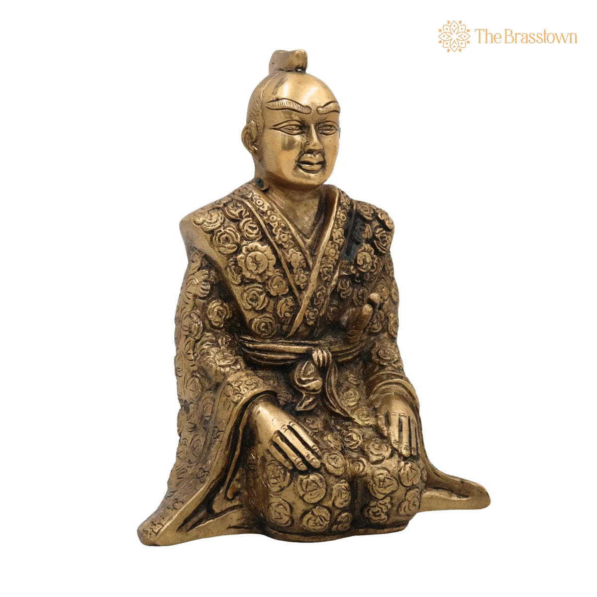 Brass Samurai Idol – Handcrafted Peetal Japanese Warrior Statue, Bushido Ronin Katana Murti, Antique Pittal Samurai Figurine 7.5 Inch 2
