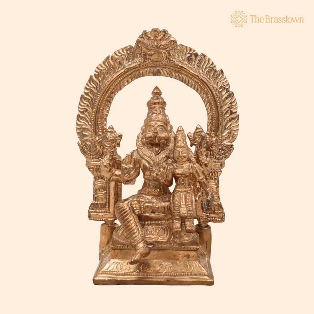 Premium Bronze Narasimha Swamy Lakshmi Idol – Handcrafted Panchaloha Narasingha Murti for Home, Temple &amp; Office Décor 7 Inch 1