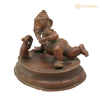 Bal Ganesha Playing with Mouse Idol in Panchaloha – Handmade Bronze Vinayaka with Mushika, Krida Ganapathi for Puja, Home Mandir &amp; Décor 4.5 Inch 3