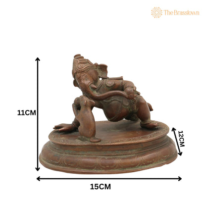 Bal Ganesha Playing with Mouse Idol in Panchaloha – Handmade Bronze Vinayaka with Mushika, Krida Ganapathi for Puja, Home Mandir &amp; Décor 4.5 Inch 5
