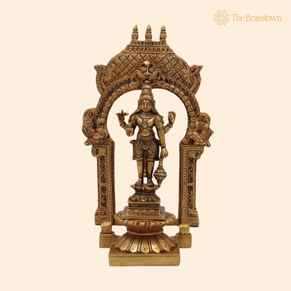 Handcrafted Brass Vishnu Idol with Temple Style Prabhavali Peetam – Narayana, Puja, and Décor 10.5 Inch 1