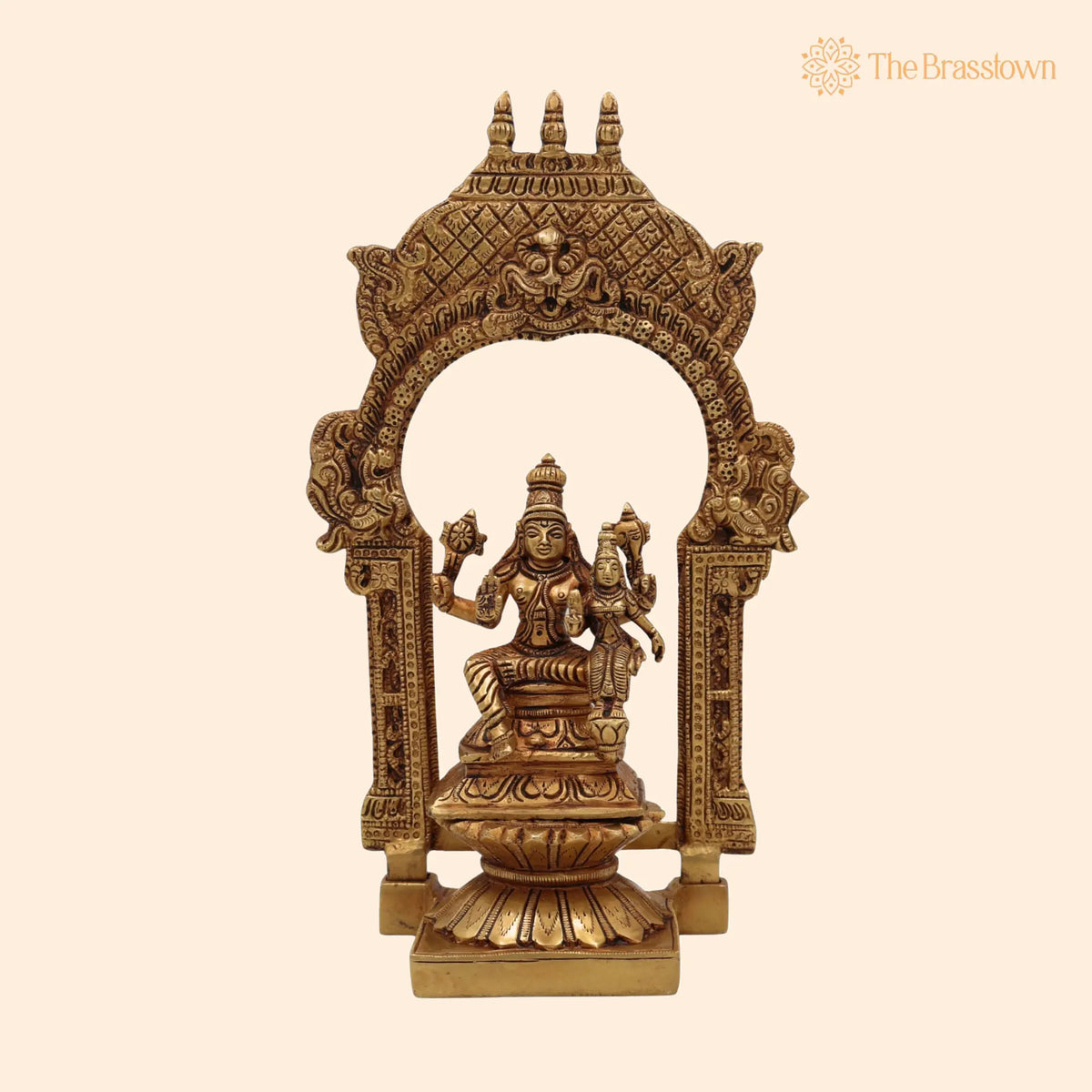 Brass Vishnu Lakshmi Idol with Temple Style Prabhavali Peetam – Handcrafted Narayana Lakshmi Murti, Home Décor &amp; Gifting 10.5 Inch 1