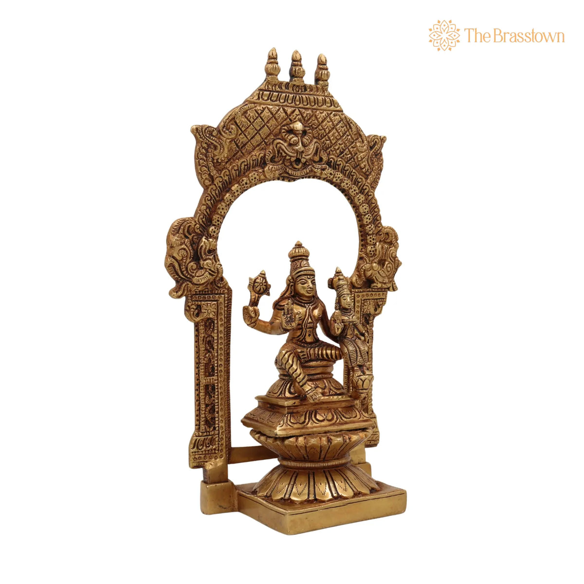 Brass Vishnu Lakshmi Idol with Temple Style Prabhavali Peetam – Handcrafted Narayana Lakshmi Murti, Home Décor &amp; Gifting 10.5 Inch 2