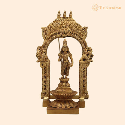 Brass Murugan Idol with Prabhavali – Handcrafted Kartikeya Subramanya Skanda Shanmuga Velan Statue for Home Temple, Pooja &amp; Décor 10.5 Inch 1