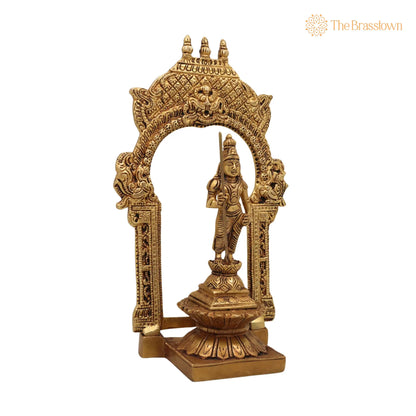 Brass Murugan Idol with Prabhavali – Handcrafted Kartikeya Subramanya Skanda Shanmuga Velan Statue for Home Temple, Pooja &amp; Décor 10.5 Inch 2
