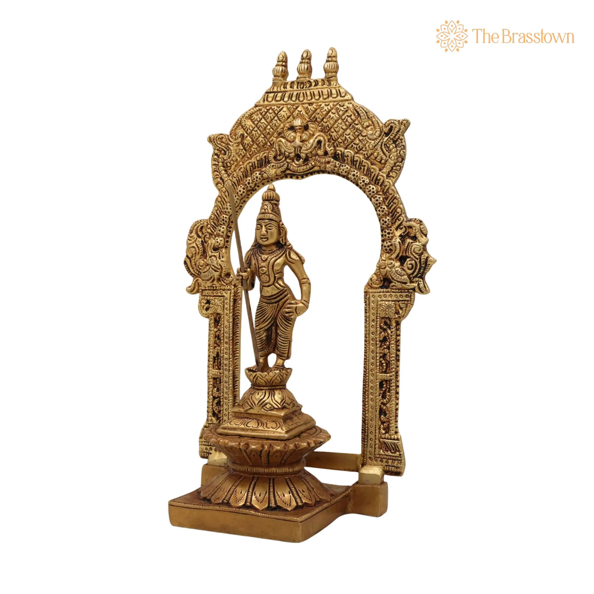 Brass Murugan Idol with Prabhavali – Handcrafted Kartikeya Subramanya Skanda Shanmuga Velan Statue for Home Temple, Pooja &amp; Décor 10.5 Inch 3