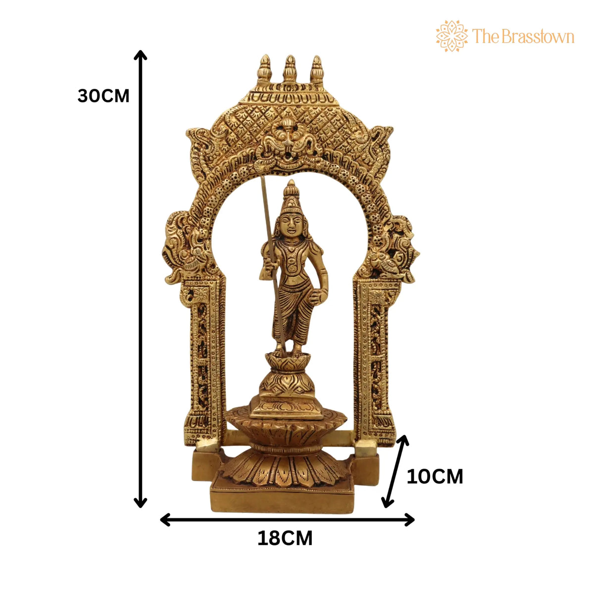 Brass Murugan Idol with Prabhavali – Handcrafted Kartikeya Subramanya Skanda Shanmuga Velan Statue for Home Temple, Pooja &amp; Décor 10.5 Inch 5