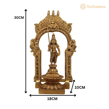Brass Murugan Idol with Prabhavali – Handcrafted Kartikeya Subramanya Skanda Shanmuga Velan Statue for Home Temple, Pooja &amp; Décor 10.5 Inch 5