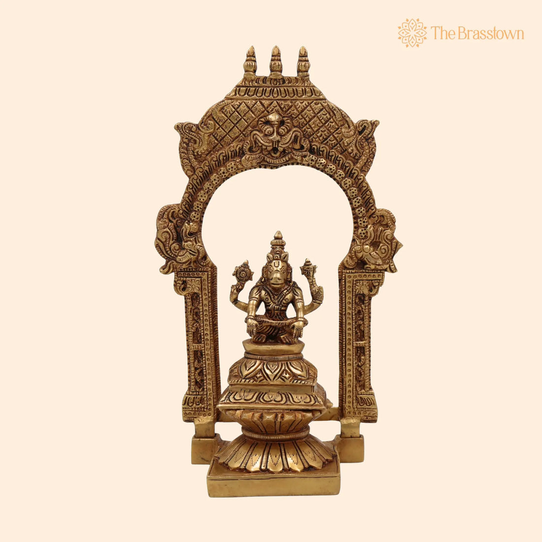 Brass Lord Hayagriva Idol with Temple Style Prabhavali – Handcrafted Hayagriva Murti, Hayagreeva Vigraha Statue for Pooja, Home &amp; Gifts 10.5 Inch 1