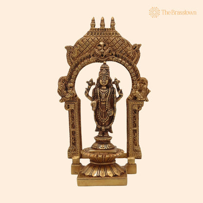 Brass Vishnu Idol with Temple Style Prabhavali Peetam – Handcrafted Narayana Murti, Pooja, Gifts &amp; Spiritual Display 10.5 Inch 1