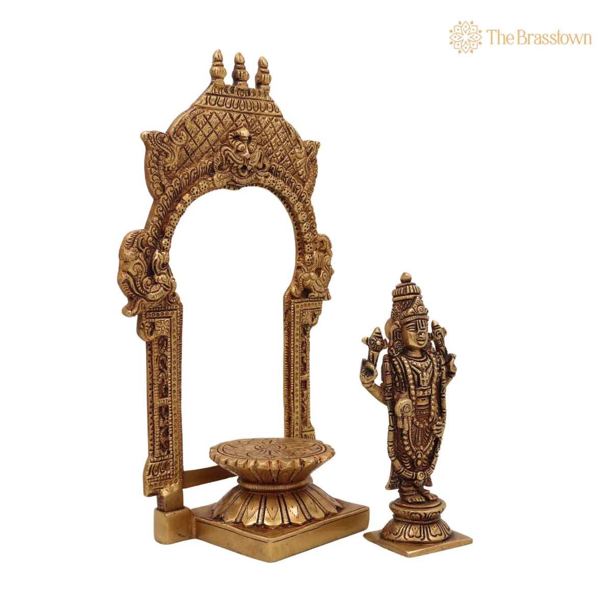 Brass Vishnu Idol with Temple Style Prabhavali Peetam – Handcrafted Narayana Murti, Pooja, Gifts &amp; Spiritual Display 10.5 Inch 2