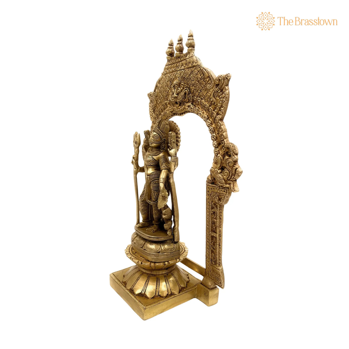 Brass Ardhanarishvara Idol – Handcrafted on Lotus Chowki with Temple Shaped Prabhavali, Divine Home Décor, Spiritual Statue 12 Inch 2