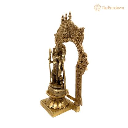 Brass Ardhanarishvara Idol – Handcrafted on Lotus Chowki with Temple Shaped Prabhavali, Divine Home Décor, Spiritual Statue 12 Inch 2