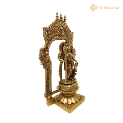 Brass Ardhanarishvara Idol – Handcrafted on Lotus Chowki with Temple Shaped Prabhavali, Divine Home Décor, Spiritual Statue 12 Inch 3